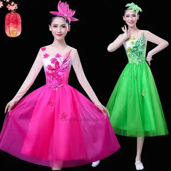 2022 čínske ľudové tanečné kostýmy festival oblečenie otvorenie tanec ženské šaty klasického kvet tanečné šaty vintage šaty hanfu