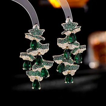 Vintage Zelený CZ Visieť Náušnice Cubic Zirconia na spoločenské Romantické Ženy, aj Doplnky ako Darček k Narodeninám Kvalitné Luxusné Šperky