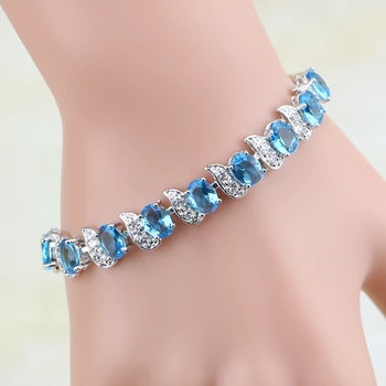 Bežné 925 Sterling Silver Šperky Mystic Sky Blue Cubic Zirconia Biela CZ Kúzlo Náramky Pre Ženy