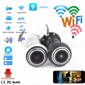 Bezpečnosť 1080P Mini Wifi Dvere Očné Jamky IP Kamera širokouhlý FishEye Objektív 1.66 mm Peephole CCTV Network Audio Horn P2P RTSP Na Vif