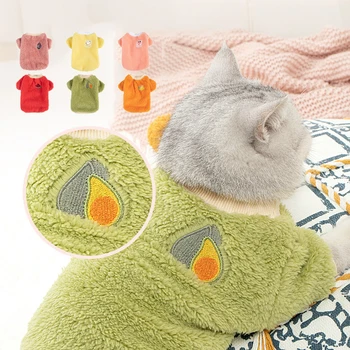 Teplé Plyšové Zahustiť Oblečenie Pre Mačky Zimné Cartoon Ovocie Roztomilé Zvieratko Sveter Mäkké Pohodlné Mačiatko Oblečenie Francúzsky Buldog Kostým