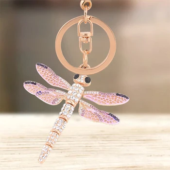Roztomilý Drahokamu Crystal Ružové Veľké Krídla Dragonfly Keychain Zvierat Kľúč Reťazca Krúžok Držiak Na Tašku Prívesok Keyring