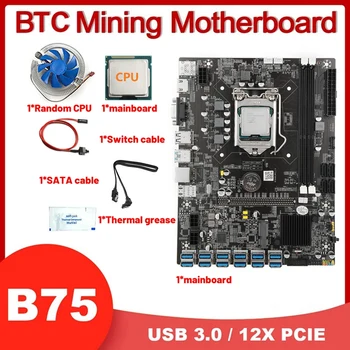 B75 12USB BTC Baník Doska+CPU+Ventilátor+Termálnej pasty+Switch Kábel usb+SATA Kábel 12USB3.0 PCIE LGA1155 pamäte DDR3 Slot MSATA