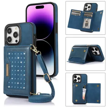 Shockproof puzdro pre iPhone 14 Plus 5G RFID Blokovanie Kožené Textúra Peňaženky Kryt pre iPhone 14 Pro Max Späť Prípade iPhone14 Funda