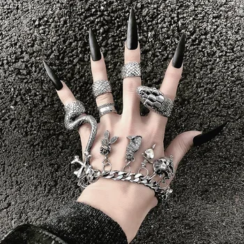 BUDROVKY 4Pcs/Súbor Gotických Steampunk Had Midi Prsteň Vintage Punk Metal Koleno Spoločné Prstene Pre Ženy Boho Strany Šperky