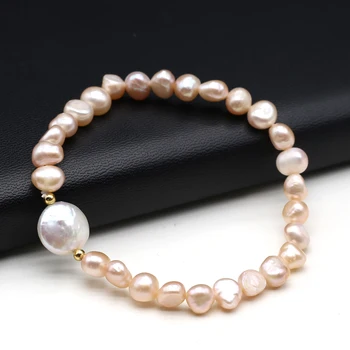 7-8mm Prírodné Sladkovodné Perly Perličiek Náramok Jednoduché Biele Ružové Perly Prívesky pre Ženy, Trendy Náramok Šperky, Darčeky