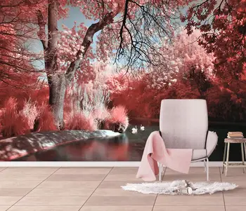 Vlastné kvalitné fotografie nástennú maľbu Ružový krásny les tapety pre deti izba Swan pozadí na stenu