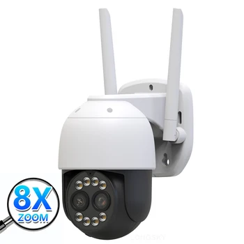 4MP Vonku Fotoaparát, Dual Objektívom, 8X Zoom Optický Plné Farby Nočné Videnie Bezdrôtový PTZ Dome Kamera AI Humanoidný Detekcia Pohybu