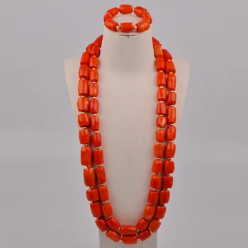 Pár Svadobné Šperky Prírodné Orange Coral Perličiek Náhrdelník Nigéria Svadby Ženích, Nevesta Svadobné Doplnky, Šperky Set AU-212