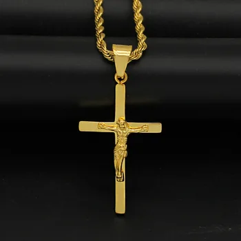Hip Hop Zlatá Farba Nehrdzavejúcej Ocele Kríž INRI Kríž Ježiša Prívesky Neckalce pre Mužov Rapper Šperky