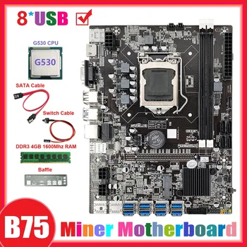 B75 8USB ETH Ťažba Doske+G530 PROCESOR+DDR3 4GB 1600Mhz pamäť RAM+Switch Kábel usb+SATA Kábel+Ozvučnice B75 BTC Baník Doska