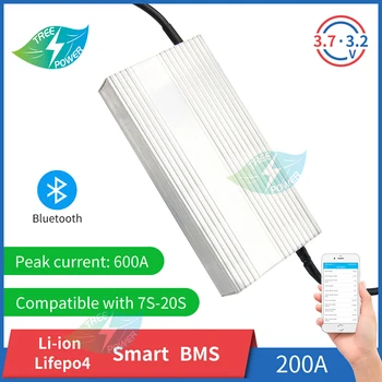 Smart BMS Li-ion, Li 7S pre 20S 200A Lipo Polymér Lifepo4 batérie BMS Bluetooth Phone Relé Balancer 10S 13S 16S 8S 24V 48V 72V