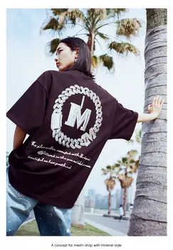 T-shirt MEDM 21ss náhrdelník tlač diamond letné módy nový pár-krátke rukávy ulici voľné mužov a žien trend topy