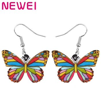 Newei Akryl Kvetinový Motýľ Náušnice Veľké Dlhé Tlač Hmyzu Zvierat Visieť Drop Šperky Pre Ženy, Dievčatá Novosti Darček Dekorácie