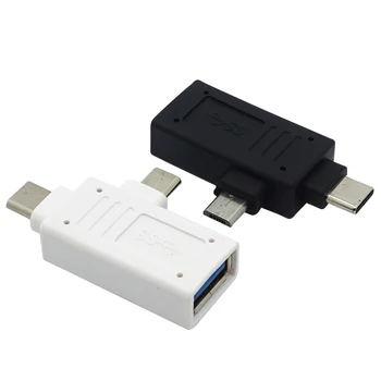 USB Female na Typ-C + Micro USB Adaptér Konektor Converter pre nabíjanie prenos dát flash disky