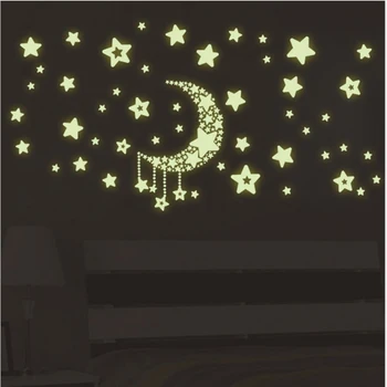 Hviezda mesiaca svetelný kotúča, pre deti, obývacia izba, spálňa svietiť v tme domov dekoratívne samolepky fluorescenčné samolepky na stenu