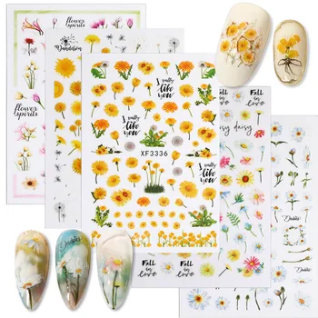 Kvety Série Nálepky Slnečnice Daisy Lepidlo DIY Nechtov Umenie Obtlačky Nastaviť Pre Dekorácie Nechtov Manikúra Príslušenstvo