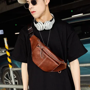 Tidog Retro pánske módne kórejská verzia nové kožené ramenný hrudníka taška