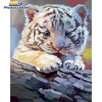 PhotoCustom Farba Čísla Tiger Ručne Maľované Maľovanie DIY Obrázky Podľa Počtu Zvierat Súpravy Kresba Na Plátne Domova