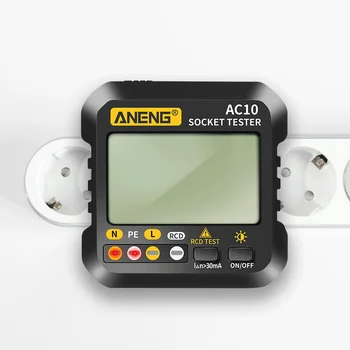 ANENG AC10 Zásuvky Tester LCD Digitálne elektrické Zásuvky Napätím Skúška Detektor US/UK/EU Plug Polarita Fáze Kontrola Pätice Tester