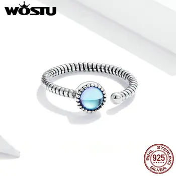 WOSTU 2020 Príchodu 925 Sterling Silver Otvorené Prst Prsteň Modrá CZ Snubné Prstene pre Ženy Strany Módne Šperky Darček DXR698
