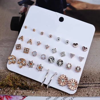 16 Párov/veľa Crystal Leaf Stud Náušnice Sada pre Ženy Roztomilý Geometrické Drahokamu Kvety Ušné Štuple kórejský Náušnice Brincos Šperky