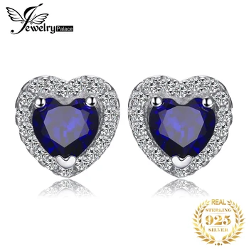 JewelryPalace Láska Srdce 1.2 ct Vytvorené Blue Sapphire 925 Sterling Silver Stud Náušnice pre Ženy Drahokam, Jemné Šperky Darček