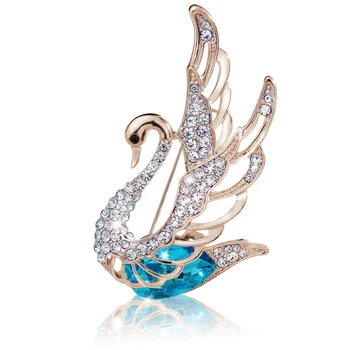 Swan, Brošne Modrá Swan Odznak Brošňa Kovové šperky Crystal Diamond Swan Corsage Vyhovovali Kabát Príslušenstvo Pin Dekorácie, Party Darček