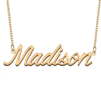 Madison Štítku Náhrdelník pre Ženy Nehrdzavejúcej Ocele, Šperky Pozlátené Názov Reťazca Prívesok Femme Matky Priateľku, Darček