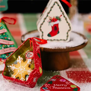Vianočné Tin Box Candy Úložný Box Krásny Veniec Candy Box s Vekom Sušienky Matica Box Navidad 2022 Darček Strom Prívesok Dodávky