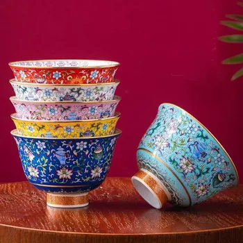 1 Ks Číny Jingdezhen Keramiky Domácnosti, Malé Čajové Misky Smalt Riad kambodžskom phnom Penh Palác Štýl Kvety Vzory Teacup 4 palca