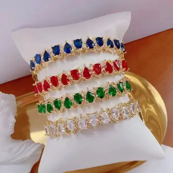 3ks Luxusné Pozlátené Rainbow Kubický Zirkón Srdce Náramok Pre Ženy Šperky, Svadobné Party CZ Otvoriť Náramok Nádherný Darček