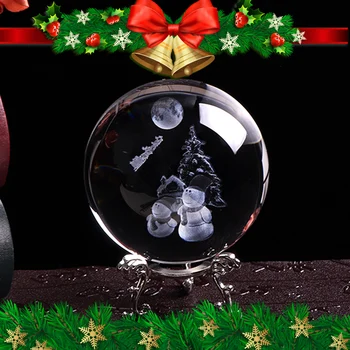80mm 3D Laserom Vygravírované Snehuliak Crystal Ball Miniatúrne Sklenené Gule Domova Ornament Vianočný Darček Výzdoba v Blízkosti Rok Darček